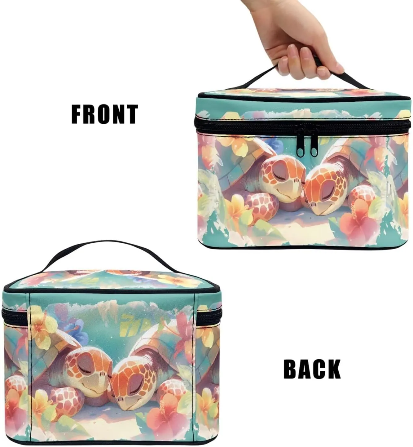 Tropical Sea Turtles Toiletry Bag Travel Make Up Bag Women Cosmetic Bag, Painting Couple Of Turtle Print Roomy Cosmetic Pouch for Purse Zipper Makeup Bags Large