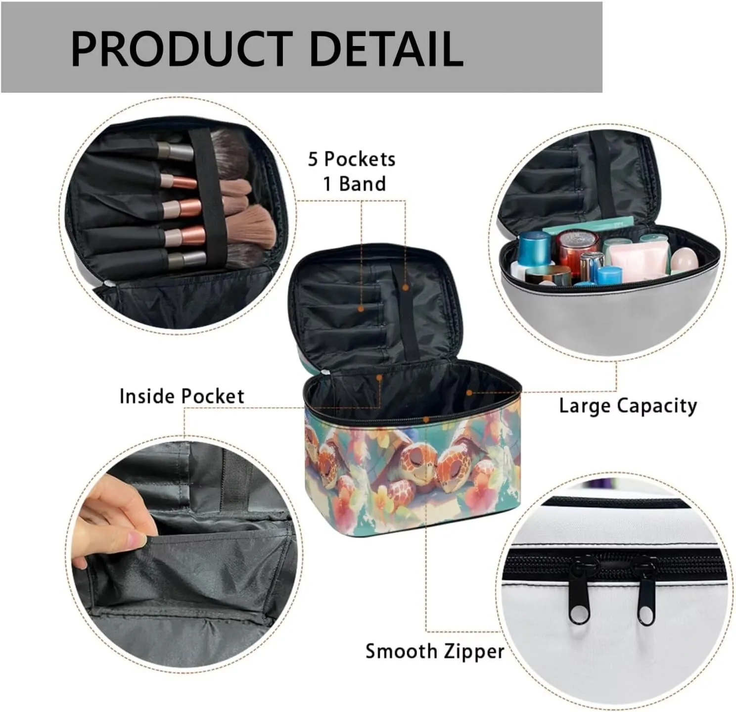 Tropical Sea Turtles Toiletry Bag Travel Make Up Bag Women Cosmetic Bag, Painting Couple Of Turtle Print Roomy Cosmetic Pouch for Purse Zipper Makeup Bags Large