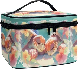Tropical Sea Turtles Toiletry Bag Travel Make Up Bag Women Cosmetic Bag, Painting Couple Of Turtle Print Roomy Cosmetic Pouch for Purse Zipper Makeup Bags Large
