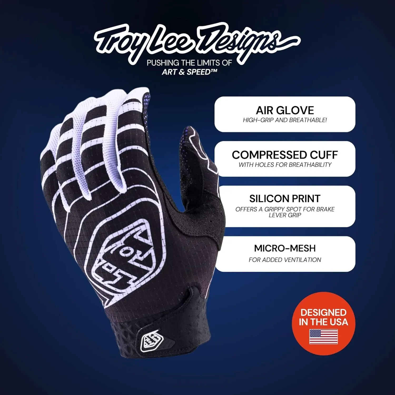 Troy Lee Designs AIR Gloves for Mountain Biking MTB BMX and Motocross MX Off-road