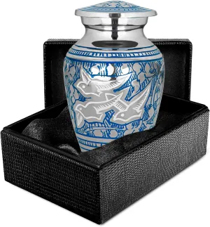 Trupoint Memorials Small Urns for Human Ashes Keepsake, Decorative Mini Cremation Urn for Adult Men & Women – Small, Silver Birds