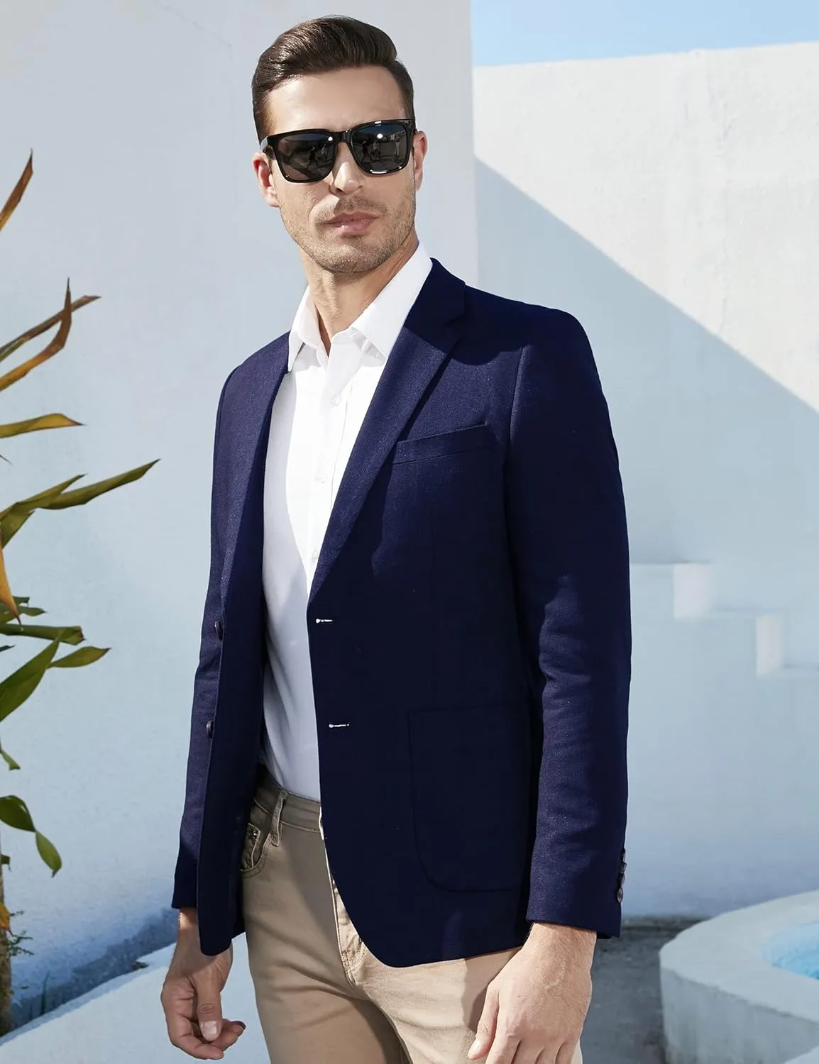 TURETRENDY Men's Casual Blazer Linen Sport Coat Two Button Lightweight Jackets Business Daily Suit