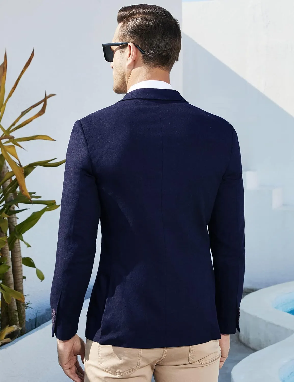 TURETRENDY Men's Casual Blazer Linen Sport Coat Two Button Lightweight Jackets Business Daily Suit