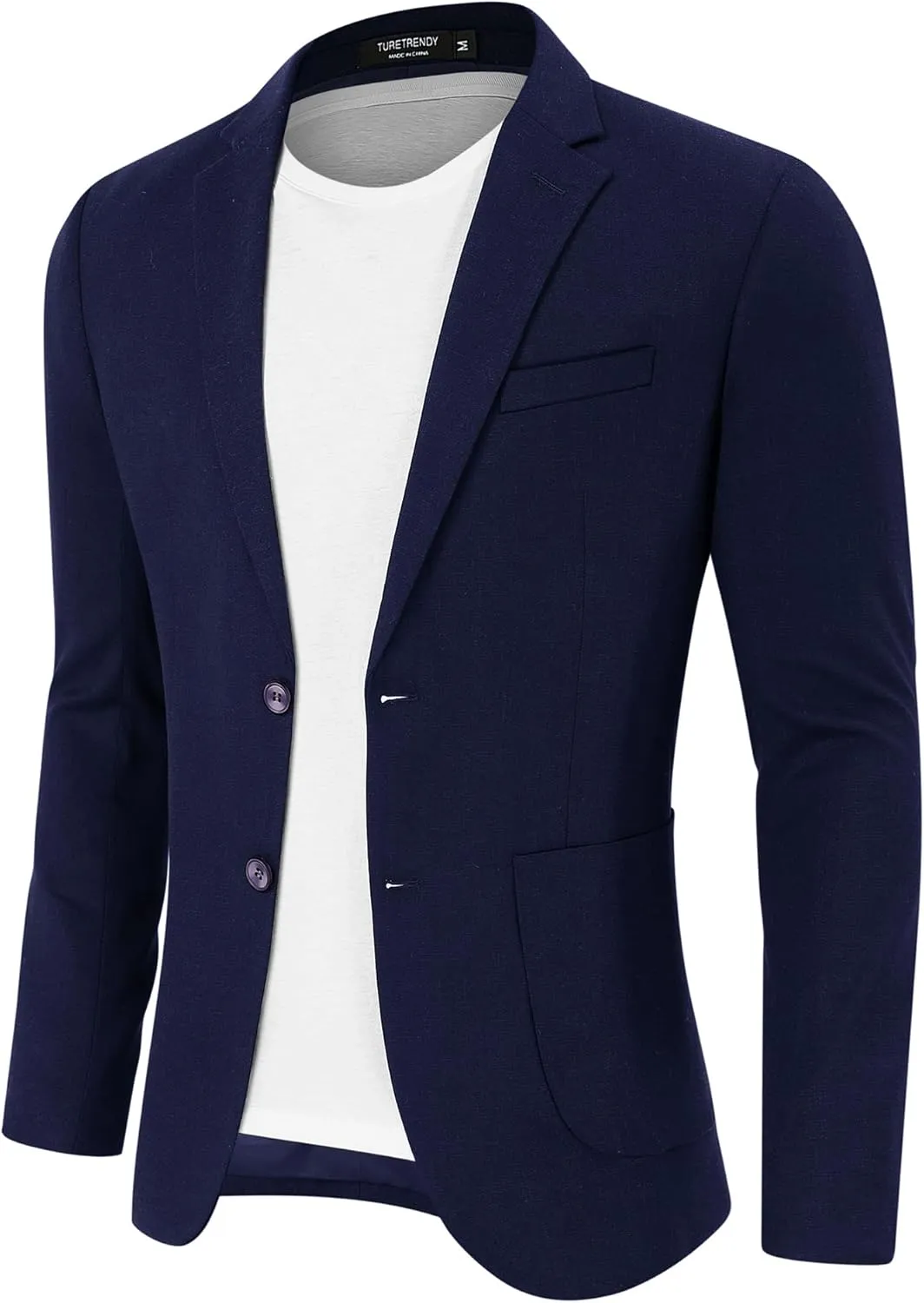 TURETRENDY Men's Casual Blazer Linen Sport Coat Two Button Lightweight Jackets Business Daily Suit