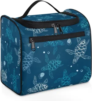 Turtle Deep Sea Blue Toiletry Bag Hanging Travel Organizer for Men and Women Makeup Cosmetic Case for Toiletries Accessories Water-resistant Bathroom Dopp Kit Shaving Bag