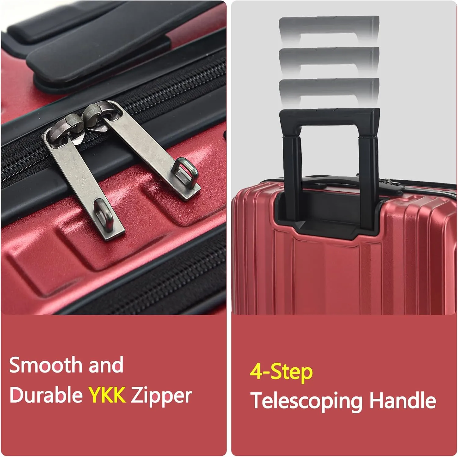TydeCkare 16" Carry on Luggage with 2 Laptop Compartments, Lightweight Hardshell ABS PC Suitcase with Dual Control TSA Lock, with YKK Zipper, 4 Spinner Silent Wheels, for Business Travel, Wine Red