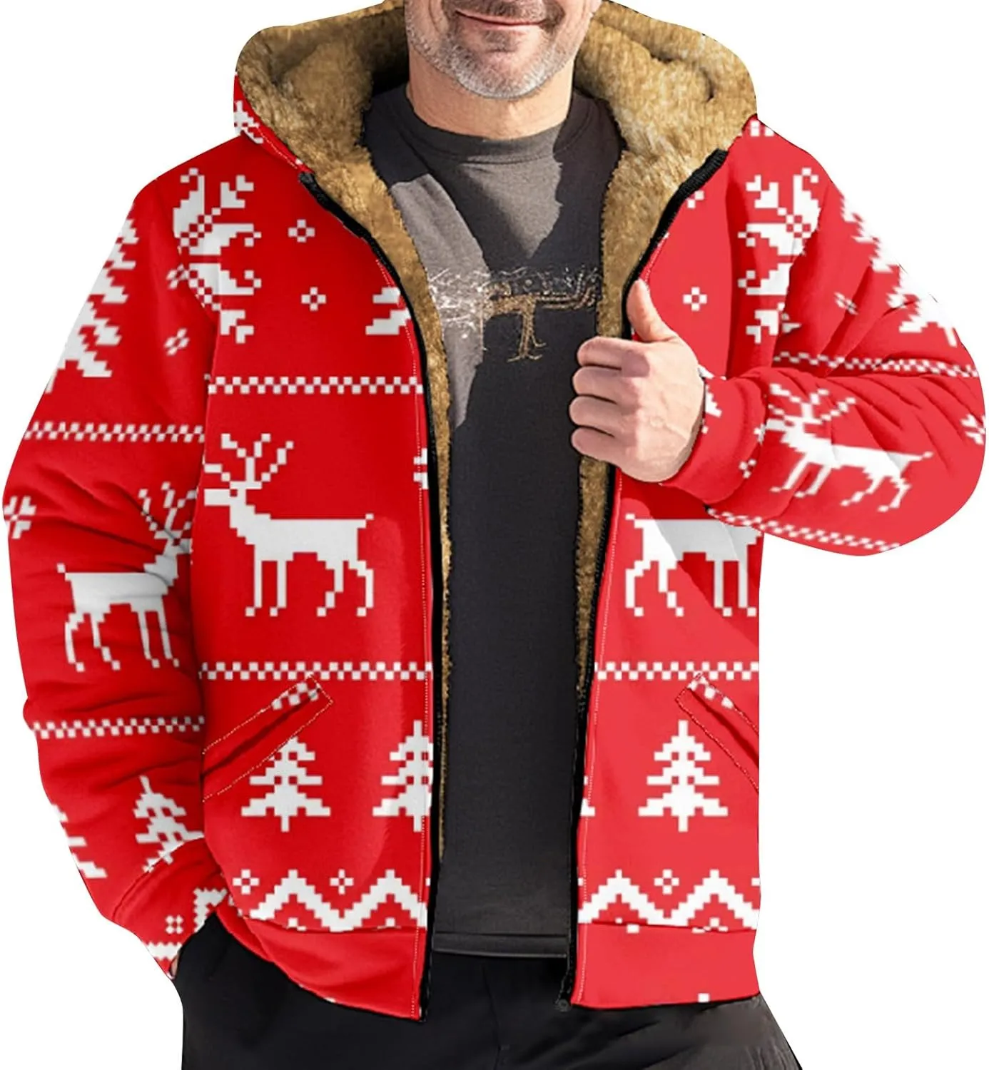 Ugly Christmas Sweater Men 2024 Trendy Xmas Graphic Full Zip Pullover Top Casual Long Sleeve Stand Collared Sweatshirt