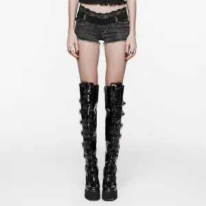 Unbesäumte Punk-Shorts mit Totenkopf-Splice-Motiv für Damen