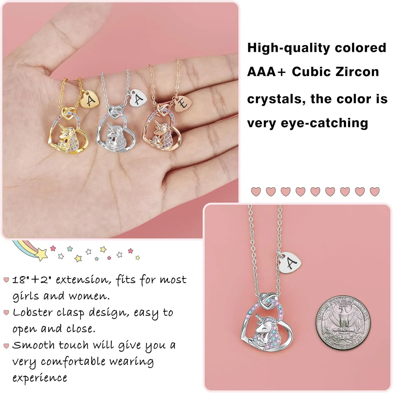 Unicorn Gifts for Little Girls Jewelry - 14K Gold Plated Unicorn Necklace With Initial Personalized Gifts for Preteen Girls Heart CZ Pendant Hypoallergenic Unicorns Jewelry Birthday Gifts for Girls