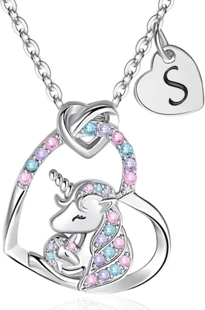 Unicorn Gifts for Little Girls Jewelry - 14K Gold Plated Unicorn Necklace With Initial Personalized Gifts for Preteen Girls Heart CZ Pendant Hypoallergenic Unicorns Jewelry Birthday Gifts for Girls