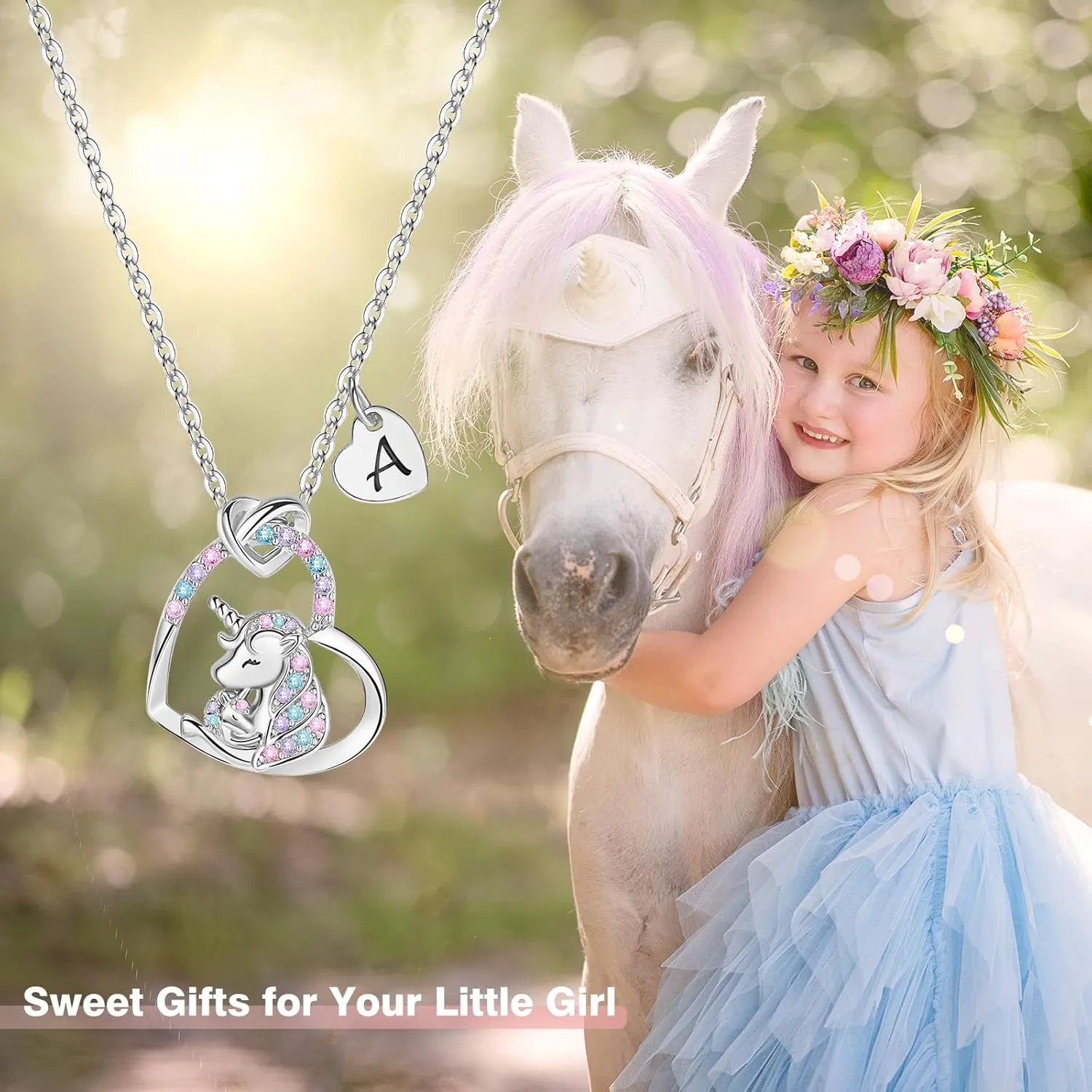 Unicorn Gifts for Little Girls Jewelry - 14K Gold Plated Unicorn Necklace With Initial Personalized Gifts for Preteen Girls Heart CZ Pendant Hypoallergenic Unicorns Jewelry Birthday Gifts for Girls