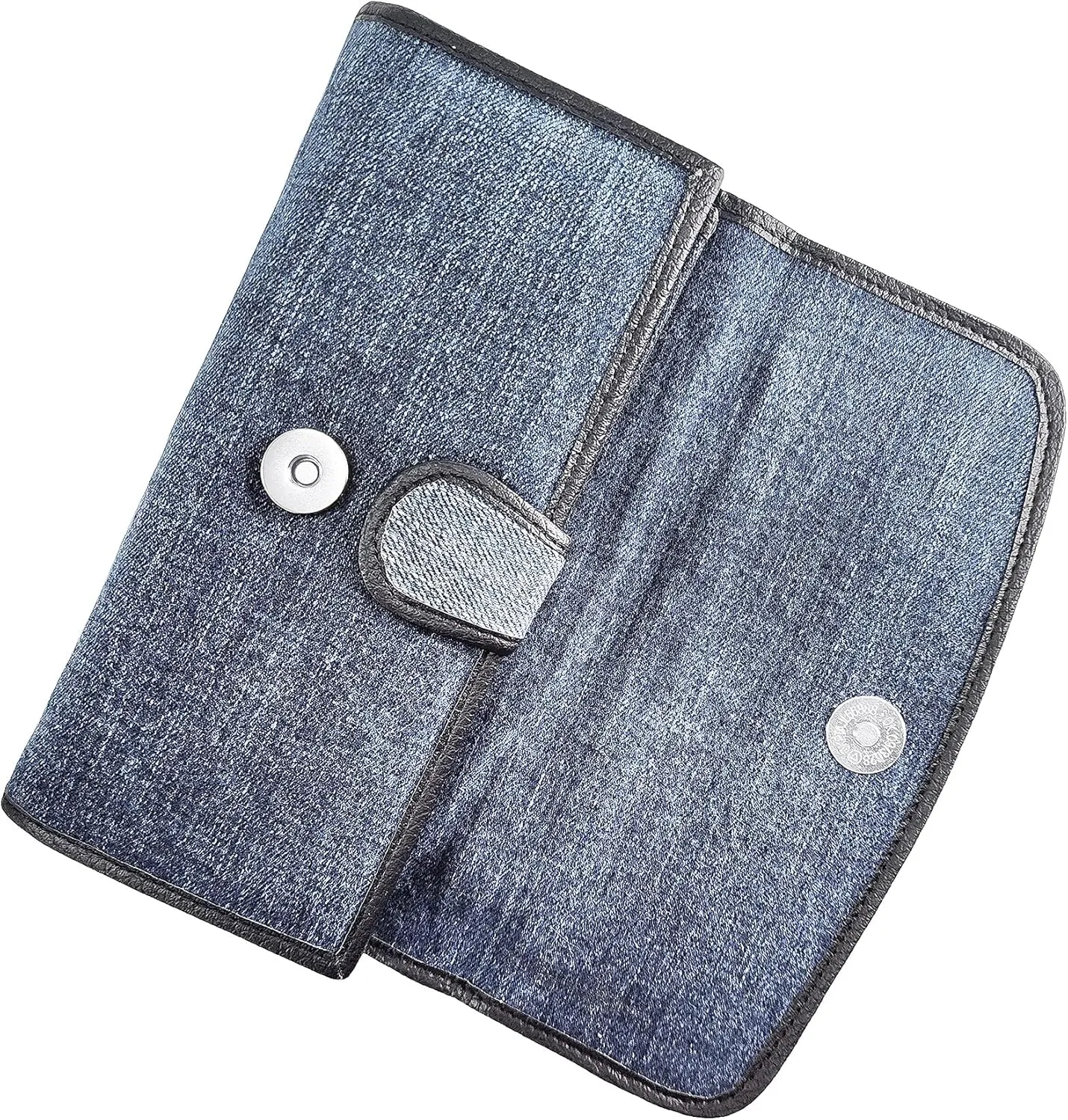Up-cycling Blue Denim Trifold Large Capacity Long Wallet Wristlet Purse for Women