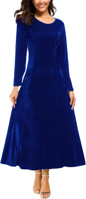 Urban CoCo Women's Elegant Long Sleeve Ruched Velvet Stretchy Long Dress