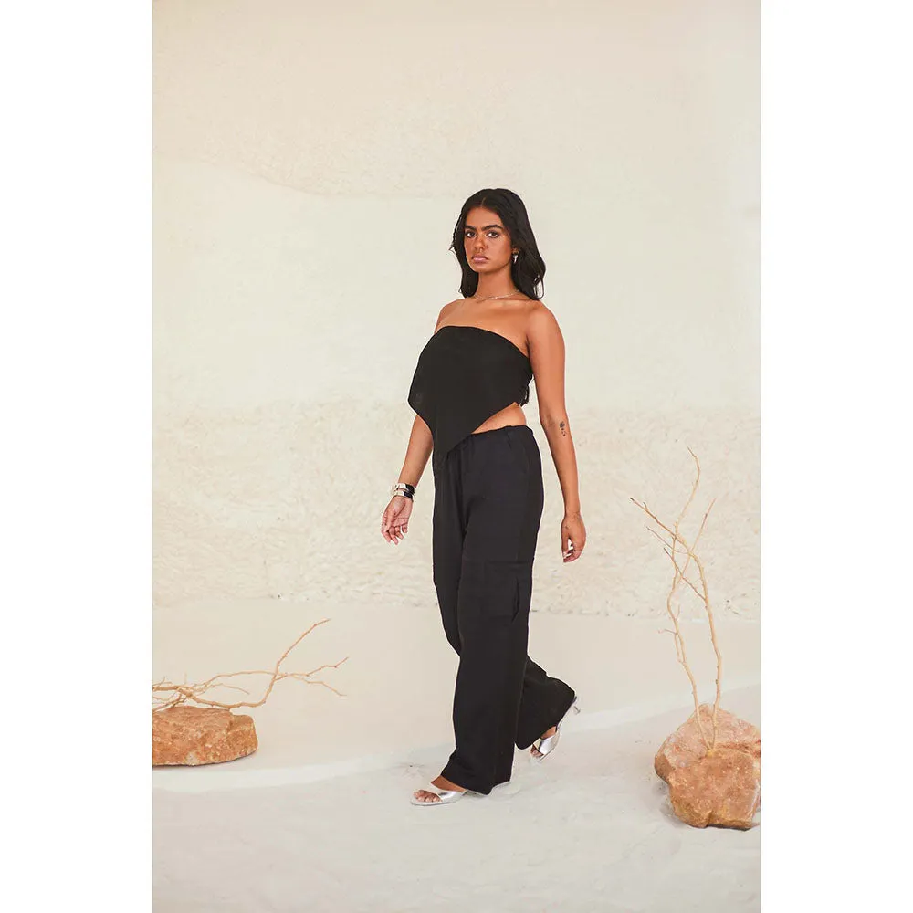 Urban Suburban Black Linen Cargo Pant