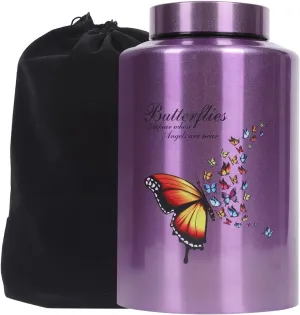 Urns for Human Ashes Adult Female Up to 220 lbs,Purple Butterfly Urn for Mom Ashes with Velvet Bag,Decorative Urns for Ashes Adult Women,Cremation urn Female (Butterfly, Purple)