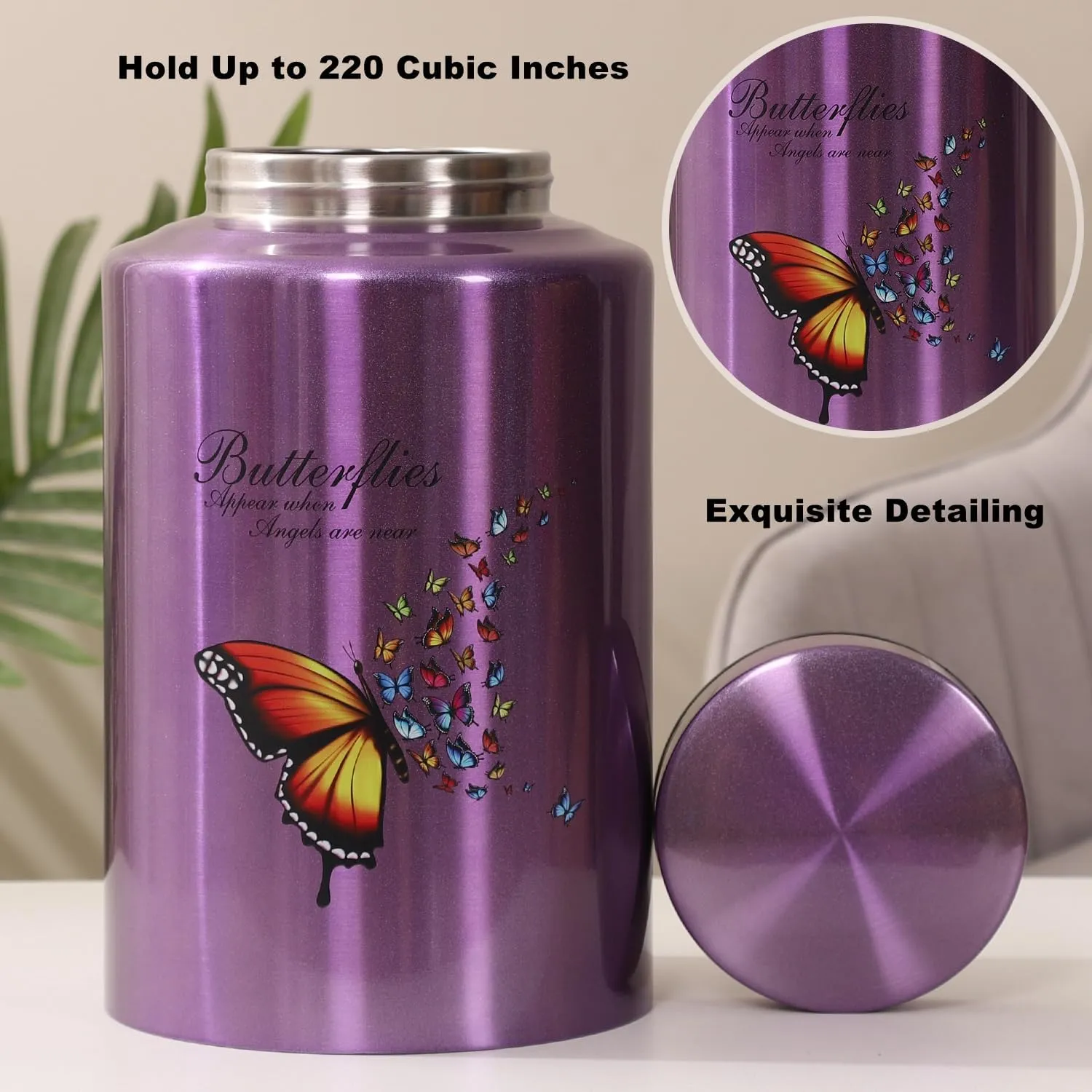 Urns for Human Ashes Adult Female Up to 220 lbs,Purple Butterfly Urn for Mom Ashes with Velvet Bag,Decorative Urns for Ashes Adult Women,Cremation urn Female (Butterfly, Purple)