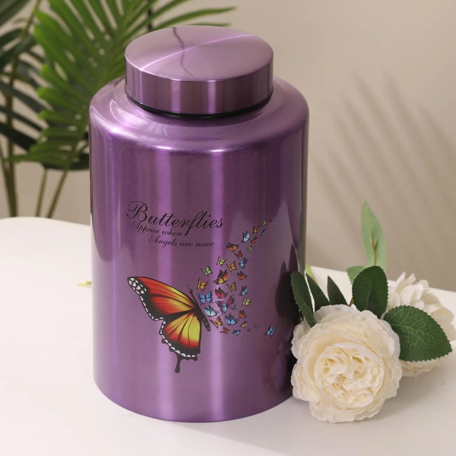 Urns for Human Ashes Adult Female Up to 220 lbs,Purple Butterfly Urn for Mom Ashes with Velvet Bag,Decorative Urns for Ashes Adult Women,Cremation urn Female (Butterfly, Purple)