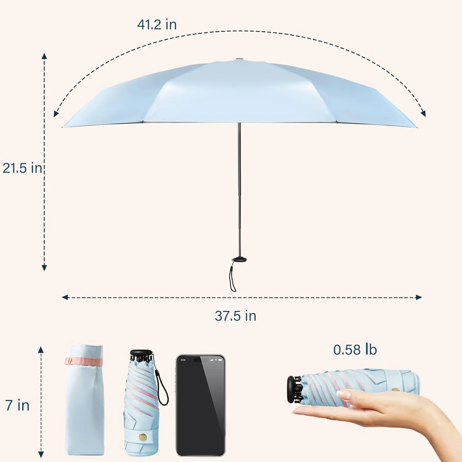 UV Blocker Mini Purse Travel Umbrella, Lightweight Portable Compact Pocket Umbrella with UPF50  Protection & Windproof Design, Small Sun & Rain