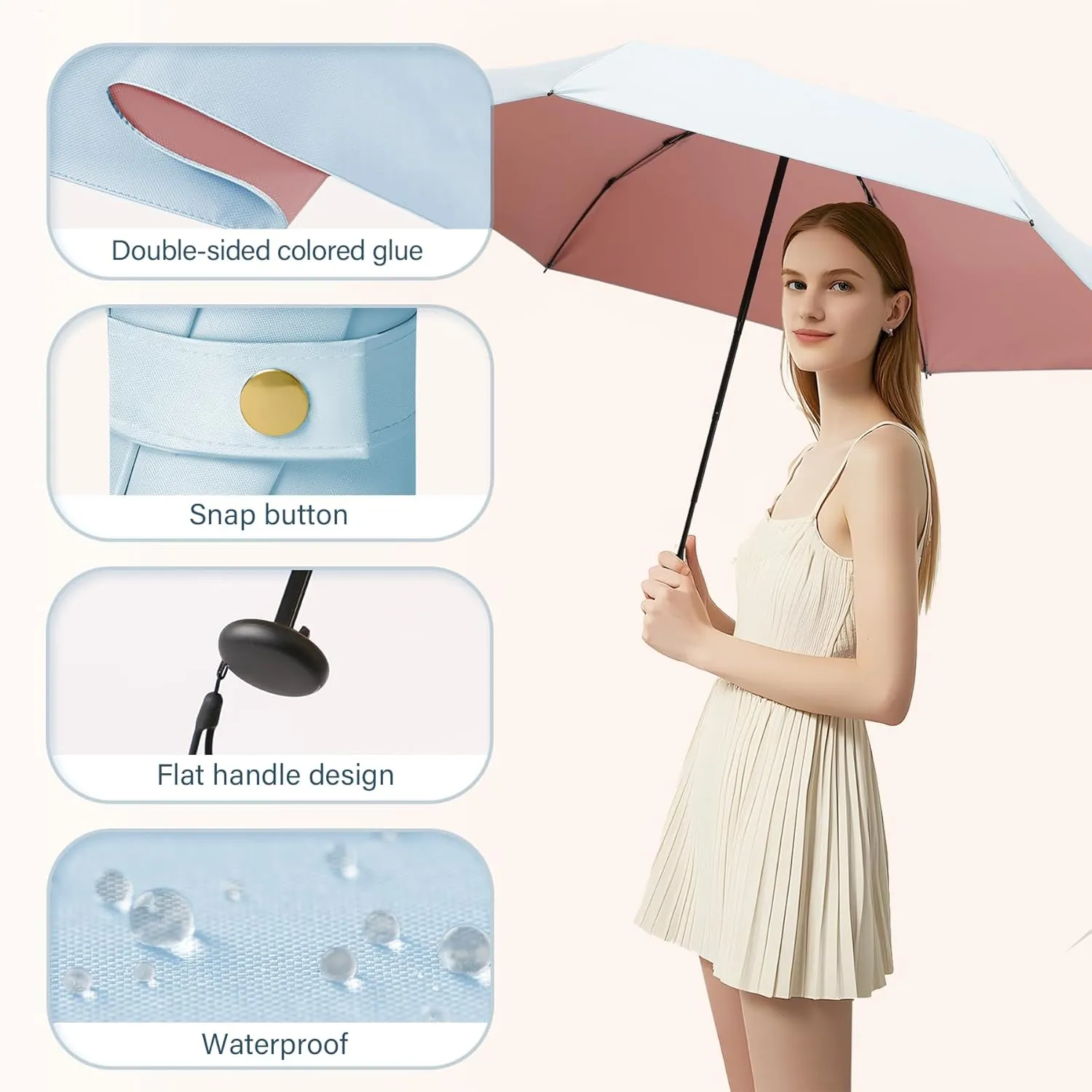UV Blocker Mini Purse Travel Umbrella, Lightweight Portable Compact Pocket Umbrella with UPF50  Protection & Windproof Design, Small Sun & Rain