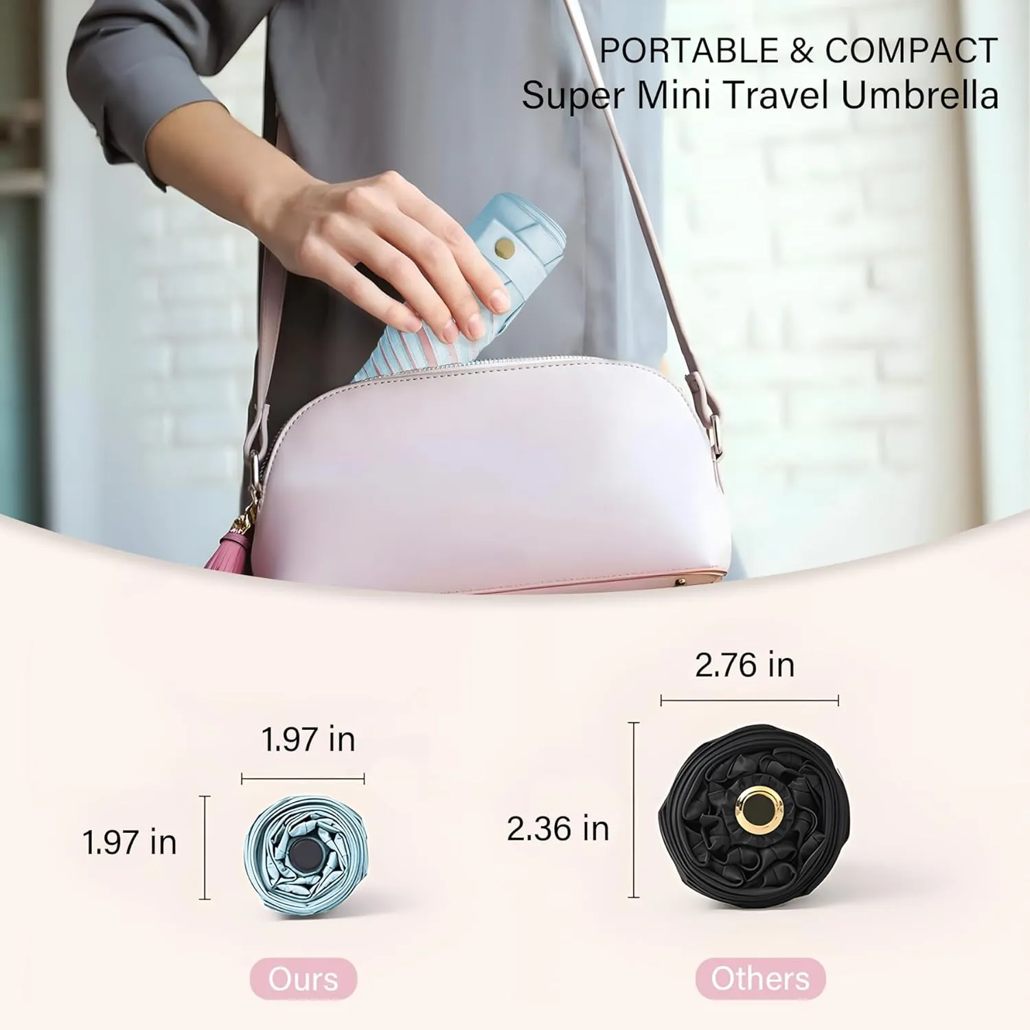 UV Blocker Mini Purse Travel Umbrella, Lightweight Portable Compact Pocket Umbrella with UPF50  Protection & Windproof Design, Small Sun & Rain