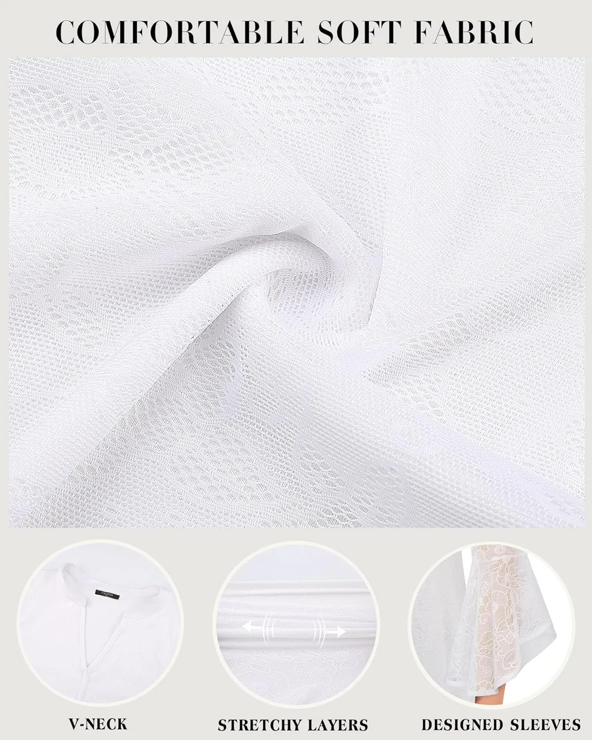 VALOLIA Women's 3/4 Sleeve Dressy Blouses Shirts Casual Loose Fit Mesh Layered Flowy Tunic Tops