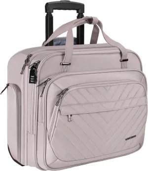 VANKEAN Laptop Bag Women with Wheels, 15.6 Inch Rolling Briefcase for Women, Water Repellent Overnight Rolling Computer Bag with RFID Pockets for Travel Business Work School, Light Dusty Pink