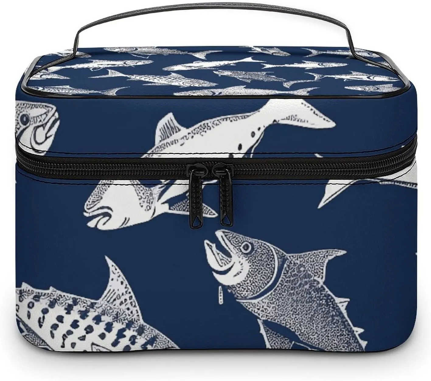 Various Sea Fish Pattern Travel Makeup Bag Portable Waterproof Cosmetic Bag PU Leather Makeup Brush Holder Toiletry Bag for Women Ladies