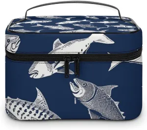Various Sea Fish Pattern Travel Makeup Bag Portable Waterproof Cosmetic Bag PU Leather Makeup Brush Holder Toiletry Bag for Women Ladies