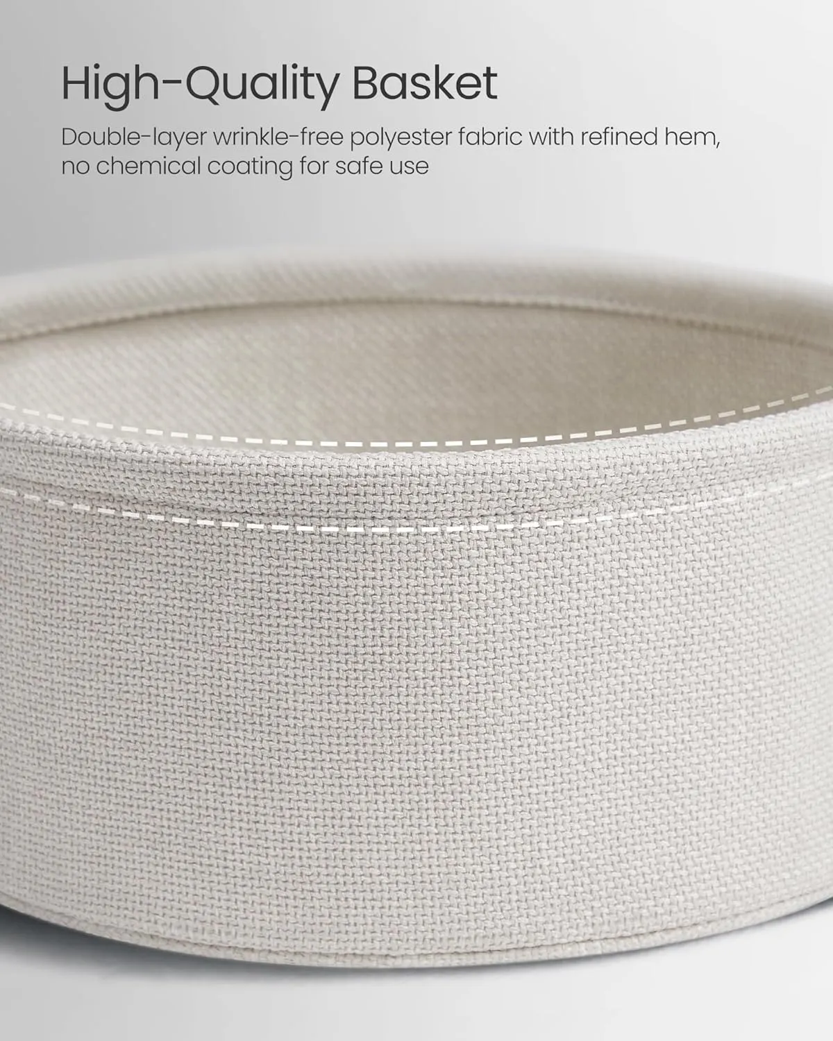 VASAGLE End Table, Small Bedside Table with Fabric Basket, Modern Nightstand, Round Side Table, for Living Room, Bedroom, Cement Gray and Cream White ULET223G49