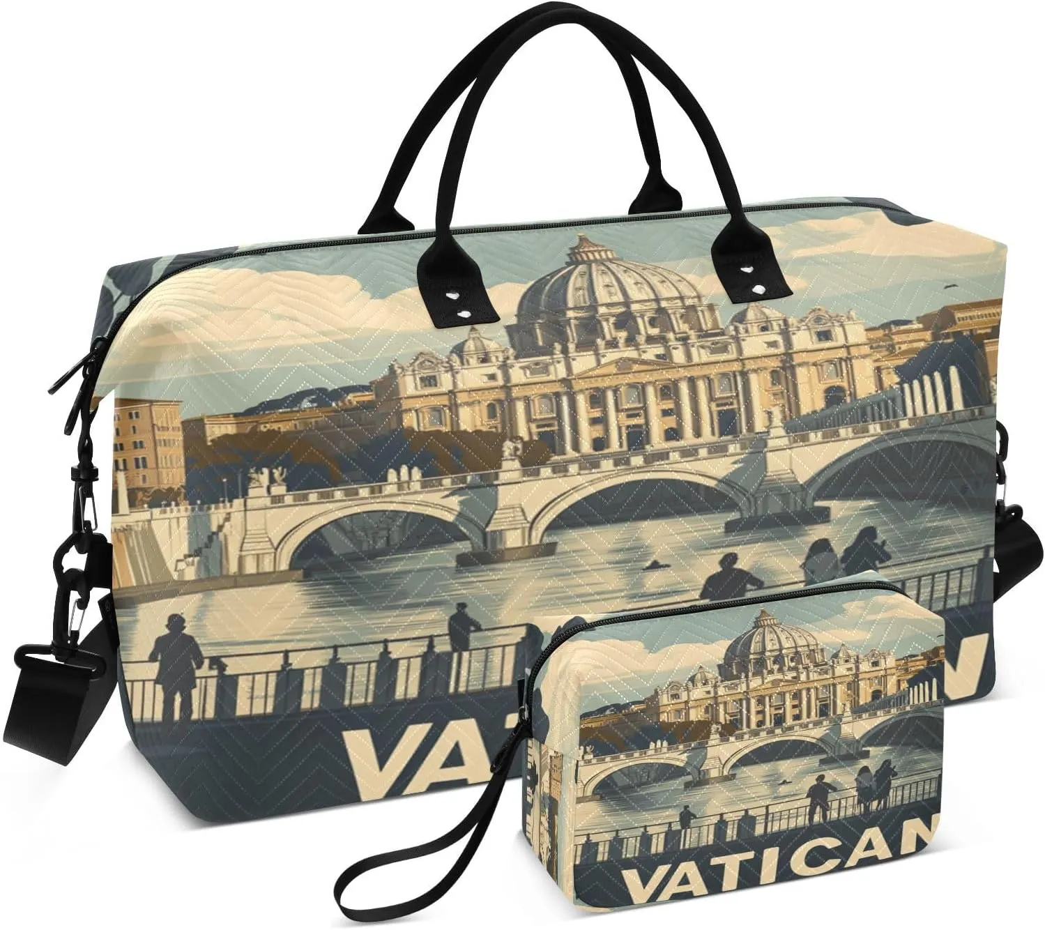 Vatican Bridge River Sports Gym Bag for Women Men Travel Duffel Bag Weekend Overnight Carry on Bag with Toiletry Bag Hospital Bag for Hospital Plane Swimming Yoga Workout