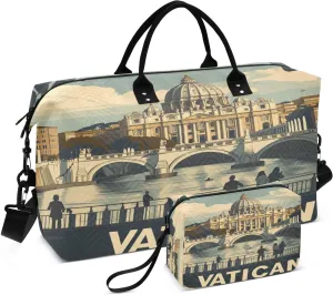 Vatican Bridge River Sports Gym Bag for Women Men Travel Duffel Bag Weekend Overnight Carry on Bag with Toiletry Bag Hospital Bag for Hospital Plane Swimming Yoga Workout
