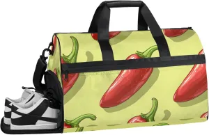 Vegetables Travel Duffle Bag Large Gym Tote Bag for Women, Weekender Bag Carry on Bag for Airplane, Chili Peppers Personal Item Travel Bag