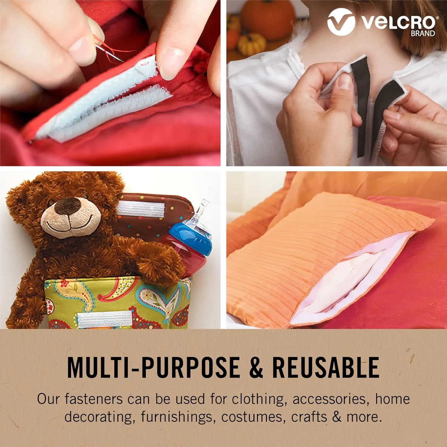 VELCRO Brand ECO Collection Tapes, Sew On Tape for Clothes and Fabrics | Non Adhesive, Cut Strips to Custom Length for Sewing | 15ft x 3/4in Roll, White