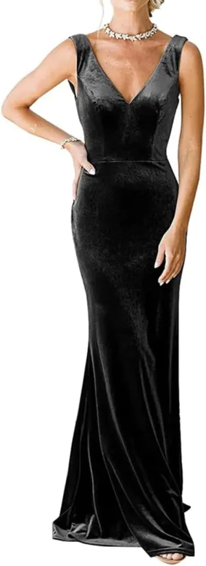 Velvet Mermaid Bridesmaid Dresses for Women Floor Length Sleeveless Formal Evening Gown
