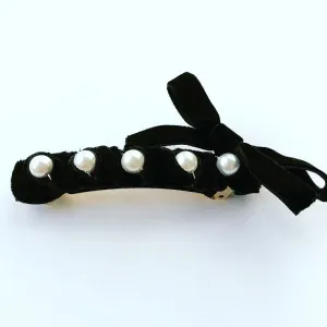 Velvet Pearl Bow Barrette