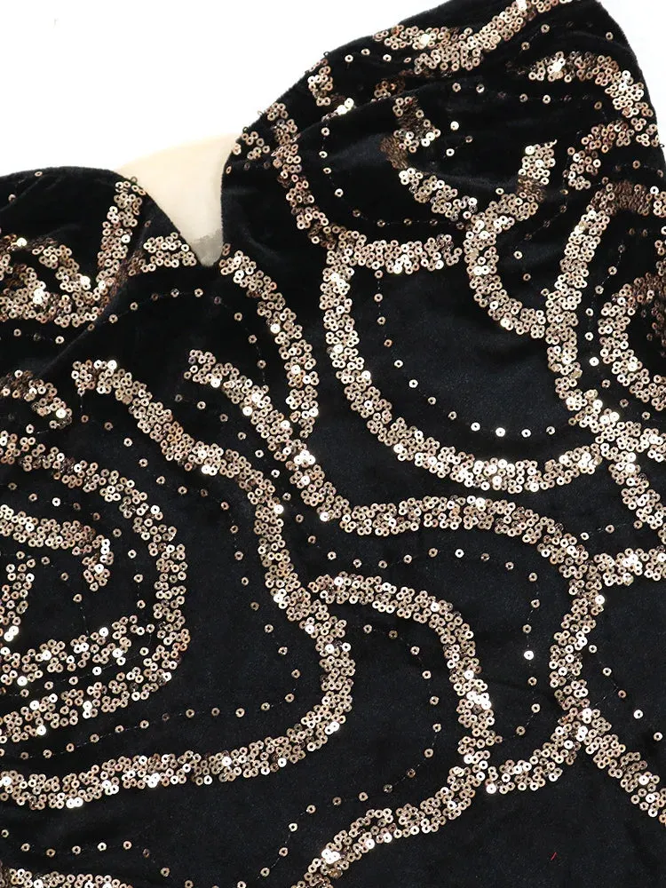Velvet Sequins Evening Long Dresses Gowns Celebrities Outfits