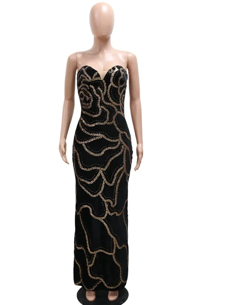 Velvet Sequins Evening Long Dresses Gowns Celebrities Outfits