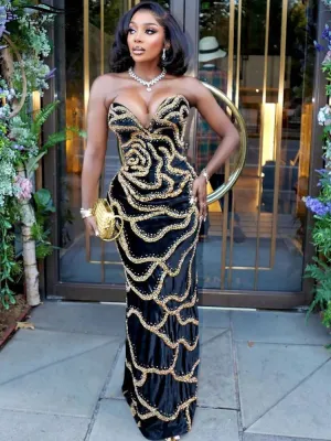 Velvet Sequins Evening Long Dresses Gowns Celebrities Outfits