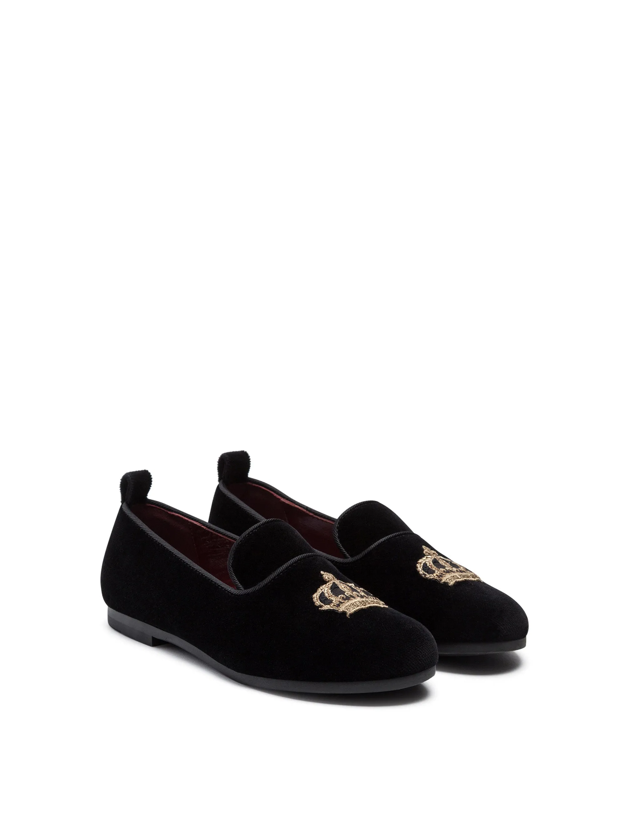 Velvet slippers with crown patch