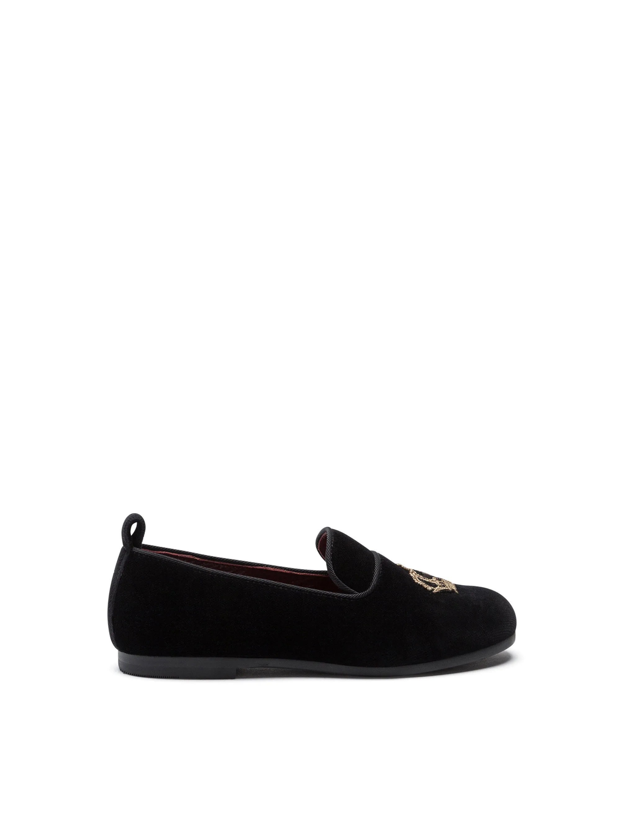 Velvet slippers with crown patch
