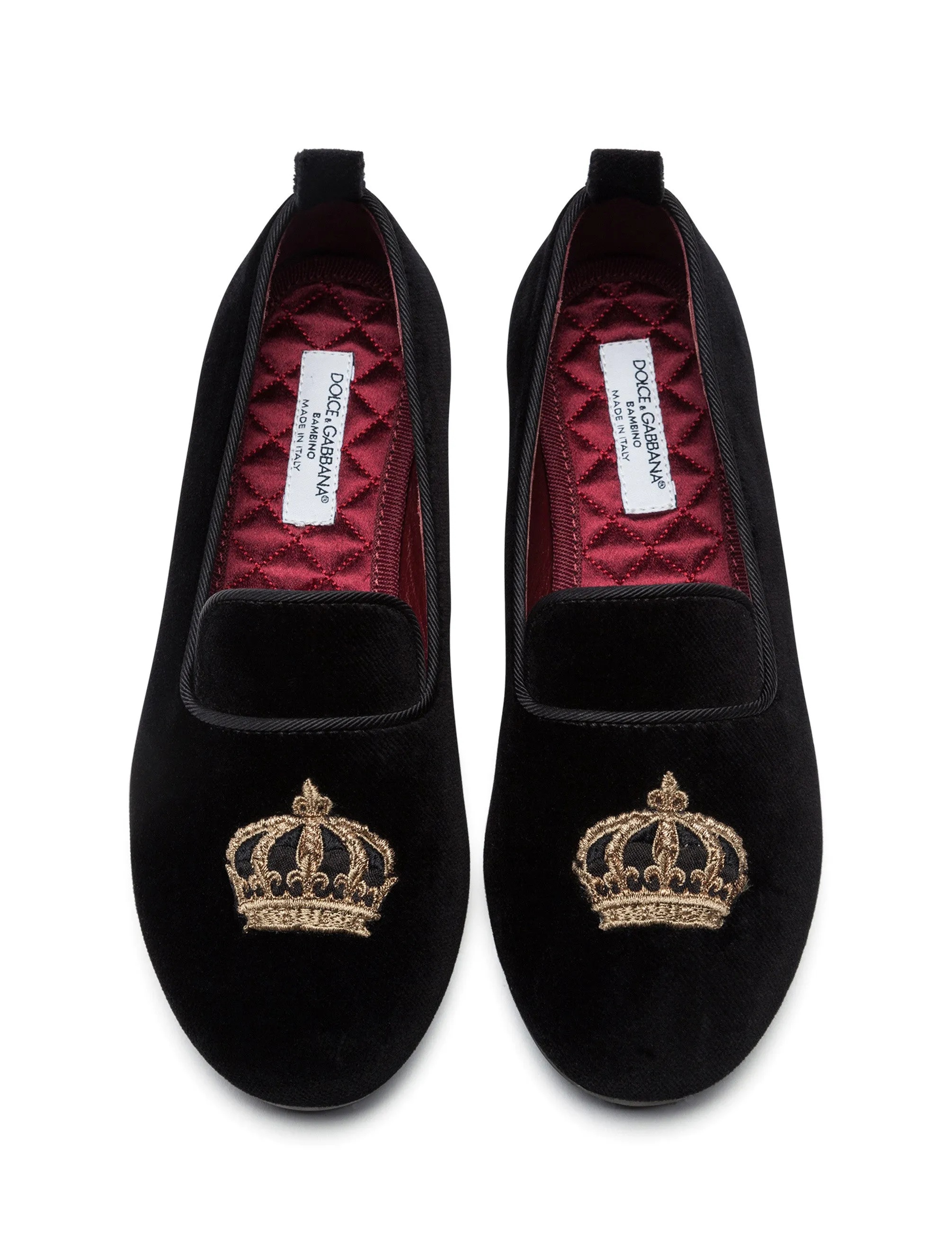 Velvet slippers with crown patch