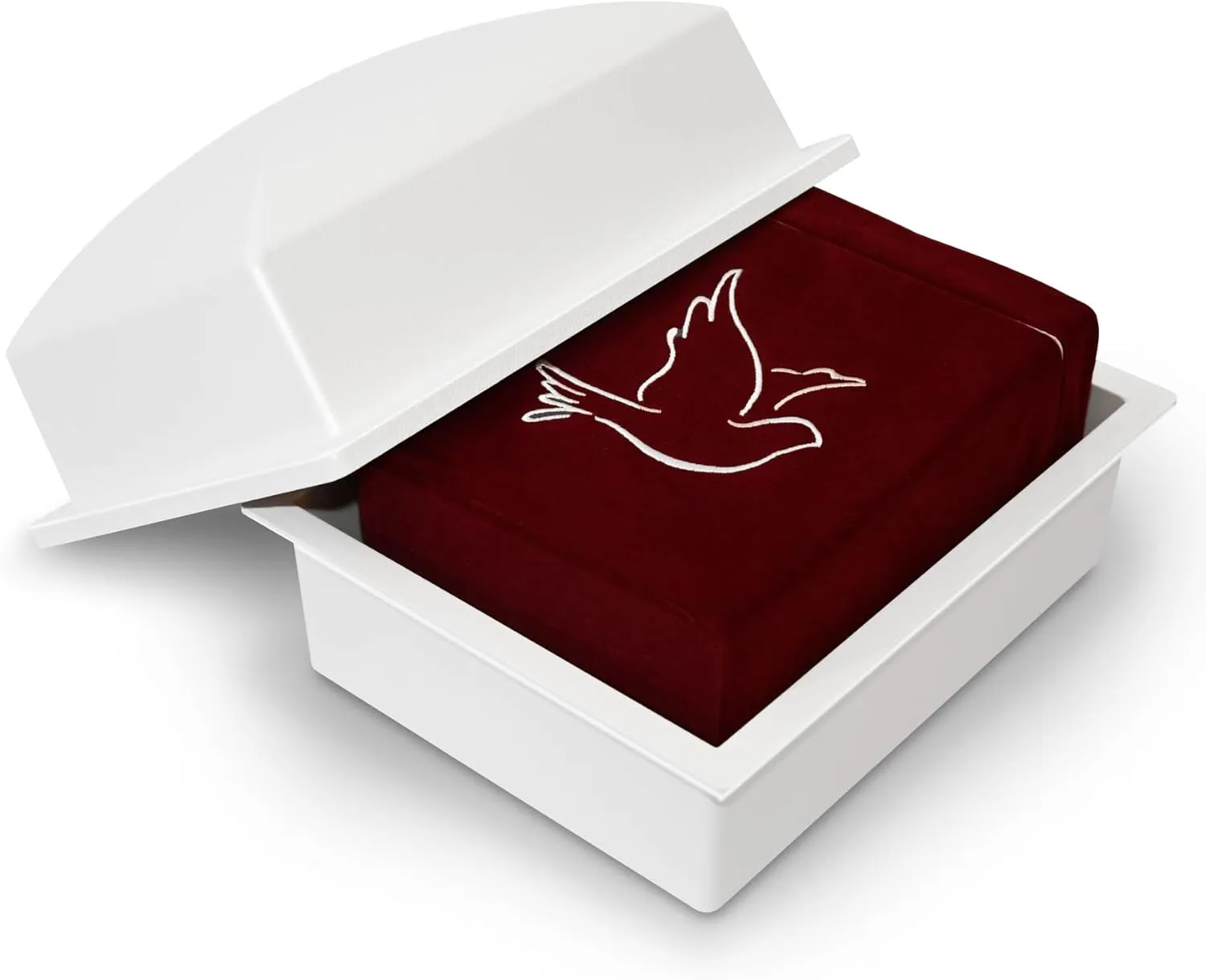 Velvet Urn Bag with TSA Approved Cremation Container | Holds Cremated Ashes of Human Adult | for Use in a Niche or Ground Burial | Fits The Crowne Burial Urn Vault (Burgundy with Cross and Dove)