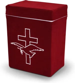 Velvet Urn Bag with TSA Approved Cremation Container | Holds Cremated Ashes of Human Adult | for Use in a Niche or Ground Burial | Fits The Crowne Burial Urn Vault (Burgundy with Cross and Dove)