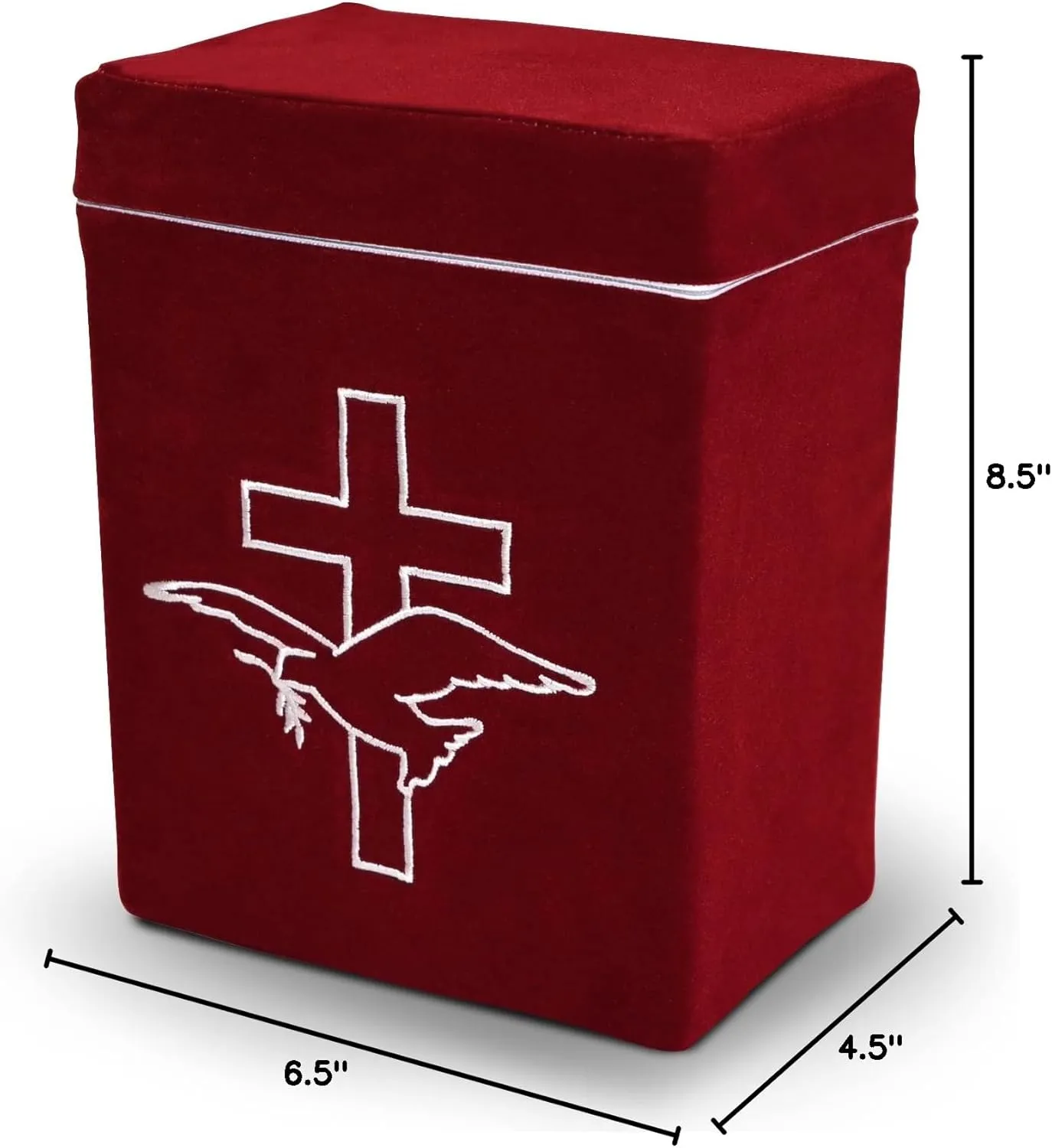 Velvet Urn Bag with TSA Approved Cremation Container | Holds Cremated Ashes of Human Adult | for Use in a Niche or Ground Burial | Fits The Crowne Burial Urn Vault (Burgundy with Cross and Dove)