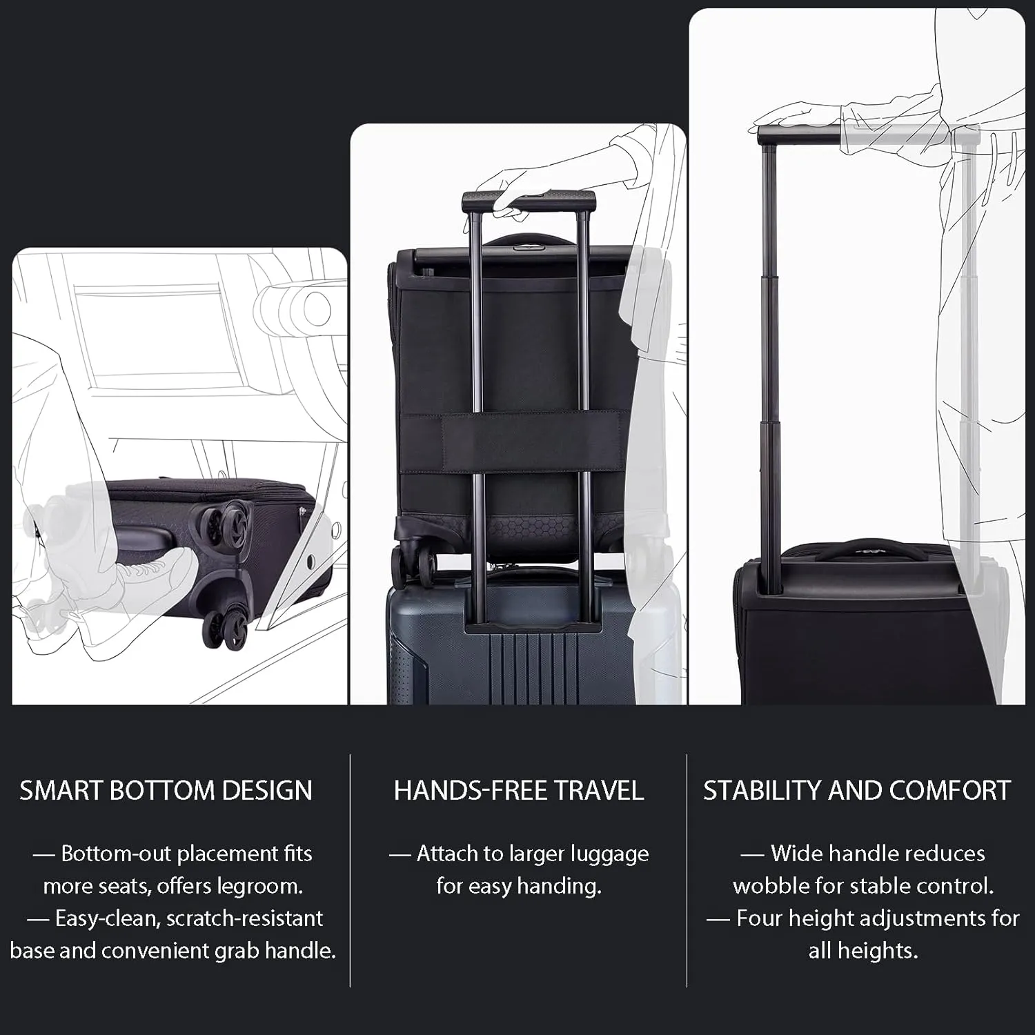 Verage Carry On Luggage with Wheels, 15 Inch Underseat Spinner Luggage Pro, Underseat Personal Item Travel Bag for Men and Women, Carry On Bags for Airplanes, Black