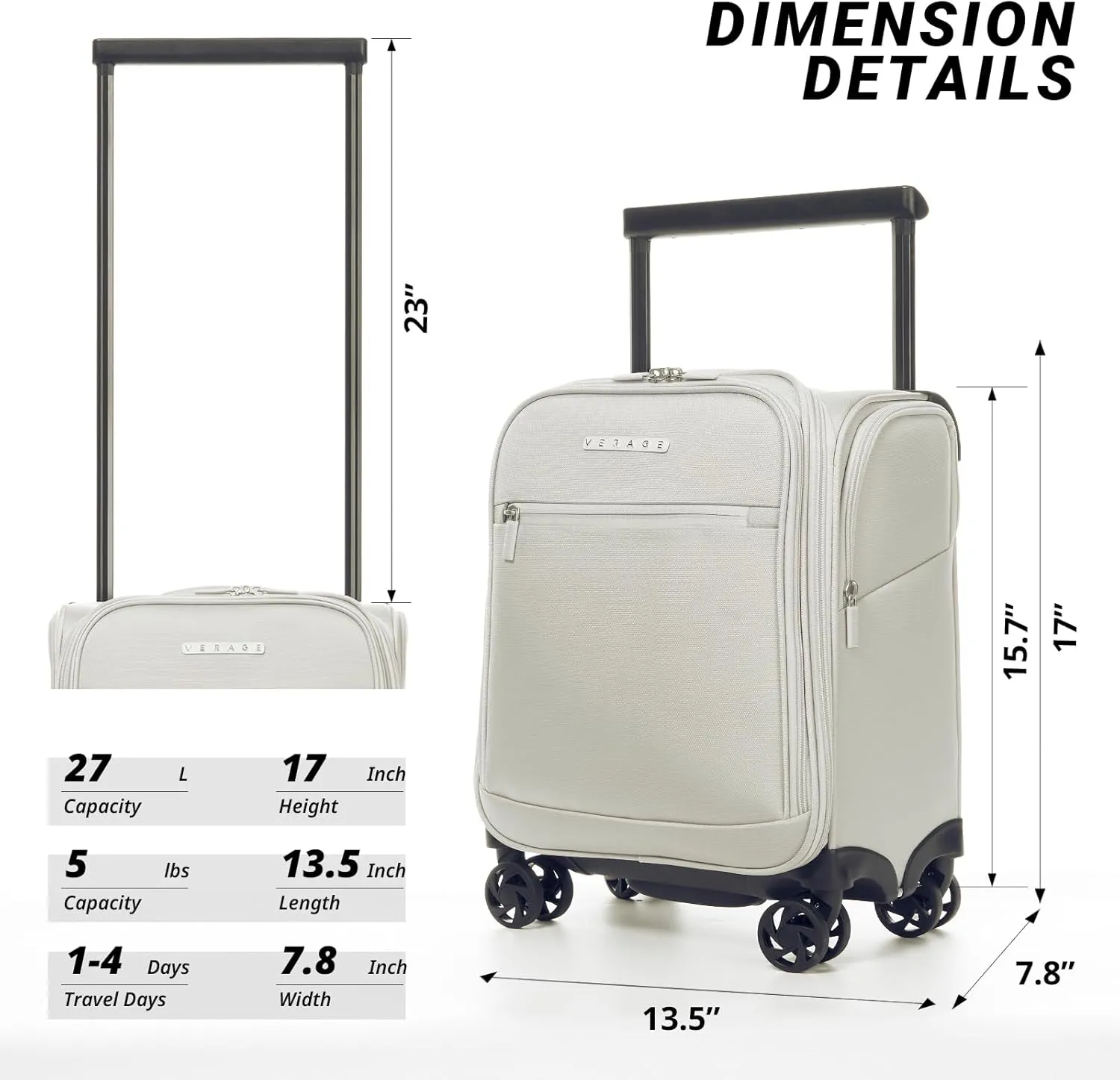 Verage Underseat Carry On Luggage with Spinner Wheels 15 inch Overnight Suitcase Travel Business Bag for Airlines Men Women