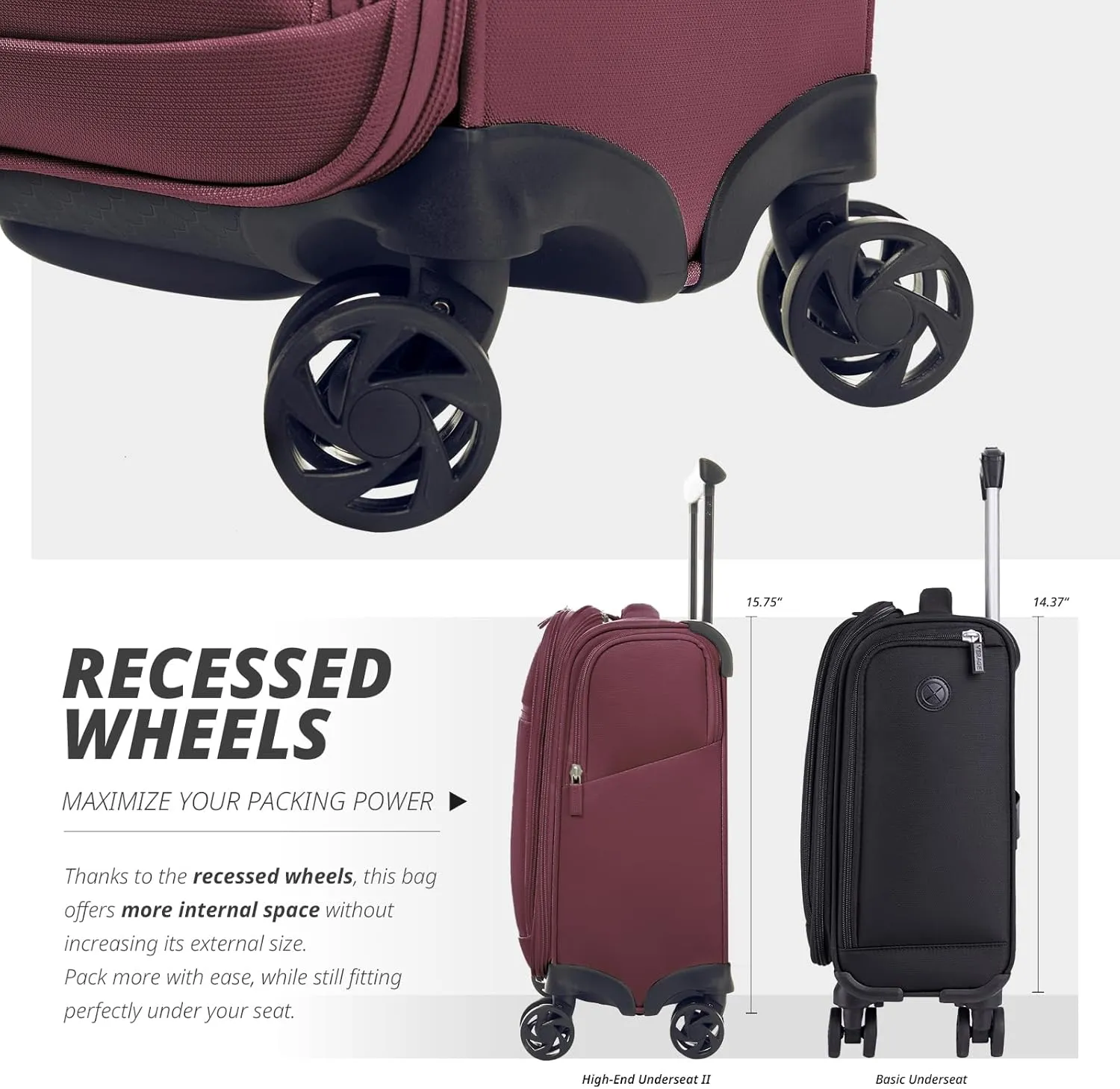 Verage Underseat Carry On Luggage with Spinner Wheels 15 inch Overnight Suitcase Travel Business Bag for Airlines Men Women