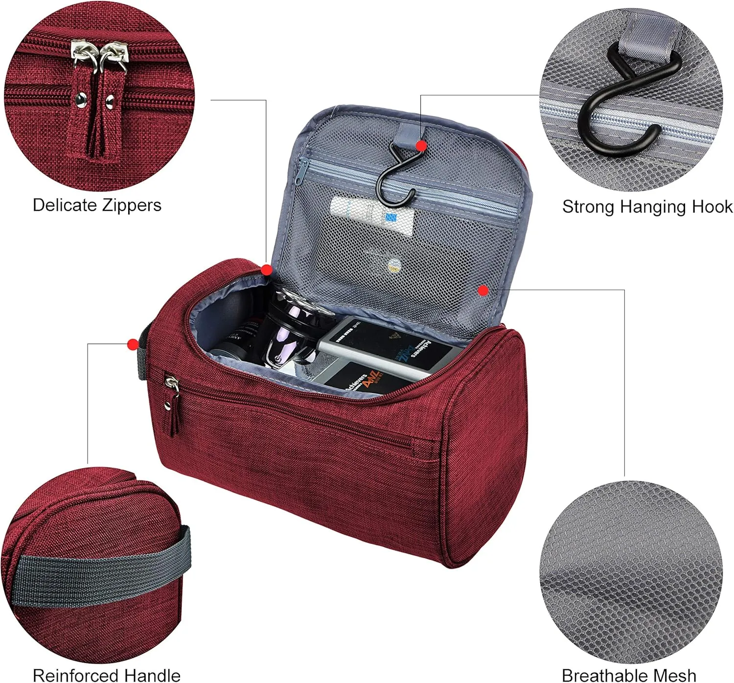 Vercord Mens Toiletry Bag Wash Travel Small Shaving Dop Kit Shower Bathroom Ditty Hygiene Bag Frosted Burgundy