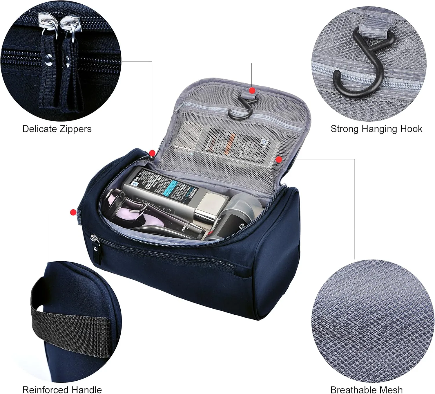 Vercord Mens Toiletry Bag Wash Travel Small Shaving Dop Kit Shower Bathroom Ditty Hygiene Bag Navy Blue