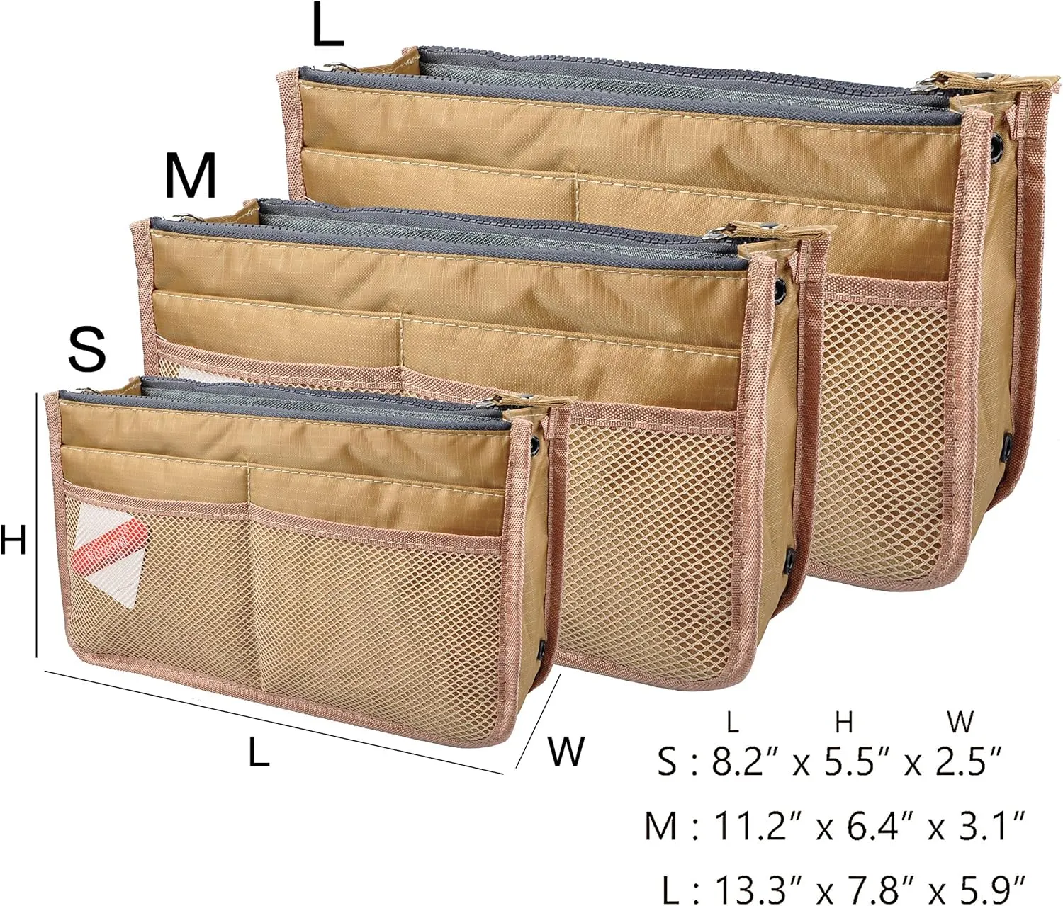 Vercord Updated Purse Handbag Organizer Insert Liner Bag in Bag 13 Pockets New Khaki Medium